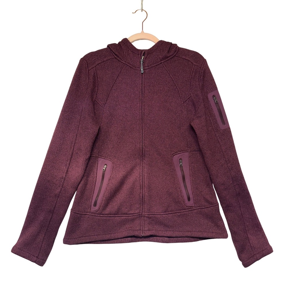 Athleta Full Zip Hooded Sweater Jacket Plum Purple Embroidered Hood Women Medium